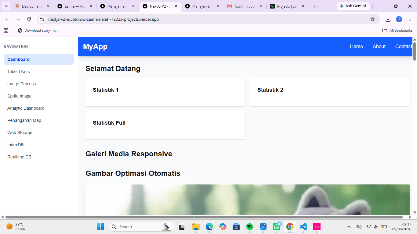Tampilan proyek Next.js V2